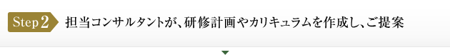 ステップ２：担当コンサルタントが、研修計画やカリキュラムを作成し、ご提案